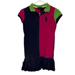 Ralph Lauren Girl’s Color Blocked Green Pink and Blue Polo Dress Size L (12/14)